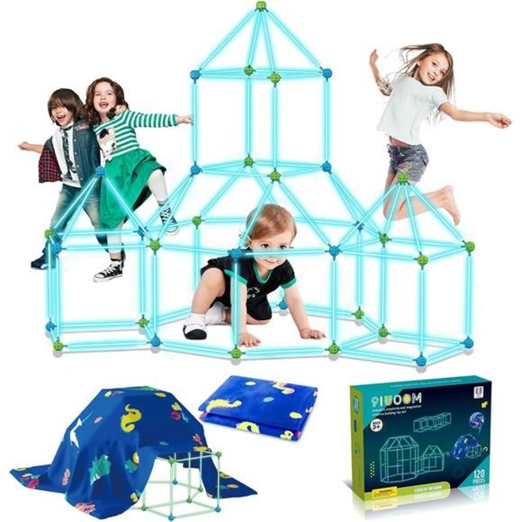 Fort Building Kit with Blanket for Kids 120 Pcs Glow in The Dark Air Forts